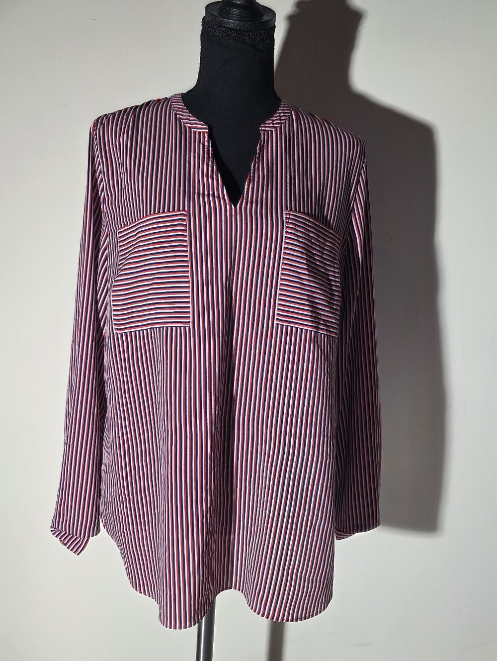 Cabi Women's Long-Sleeve Stripe Shirt in Red and White (Size M)